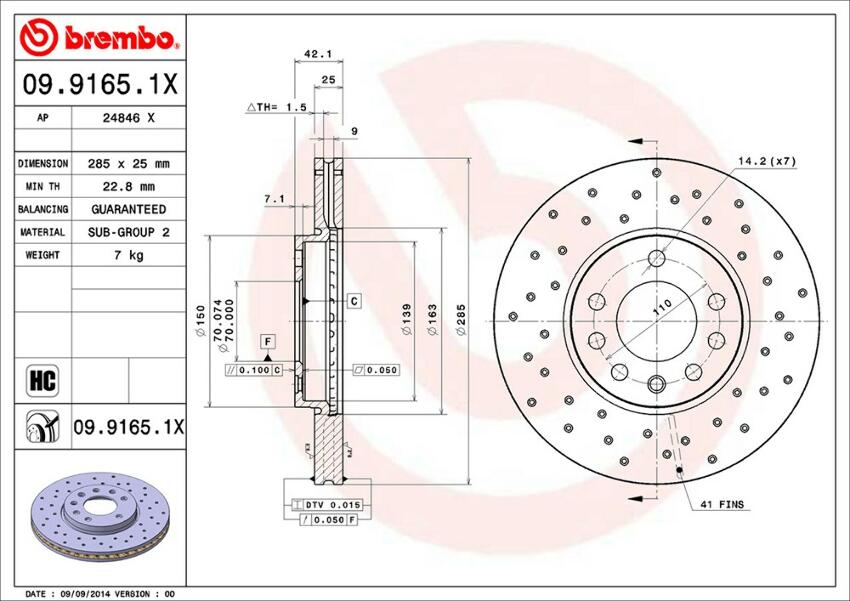 SAAB Brembo Disc Brake Rotor - Front (285mm) (Cross-Drilled) 93171497